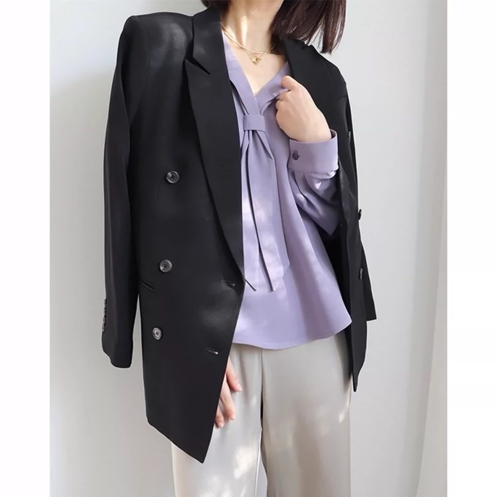 Womens Taupe Tie-Neck Blouse - Picture 3 of 12